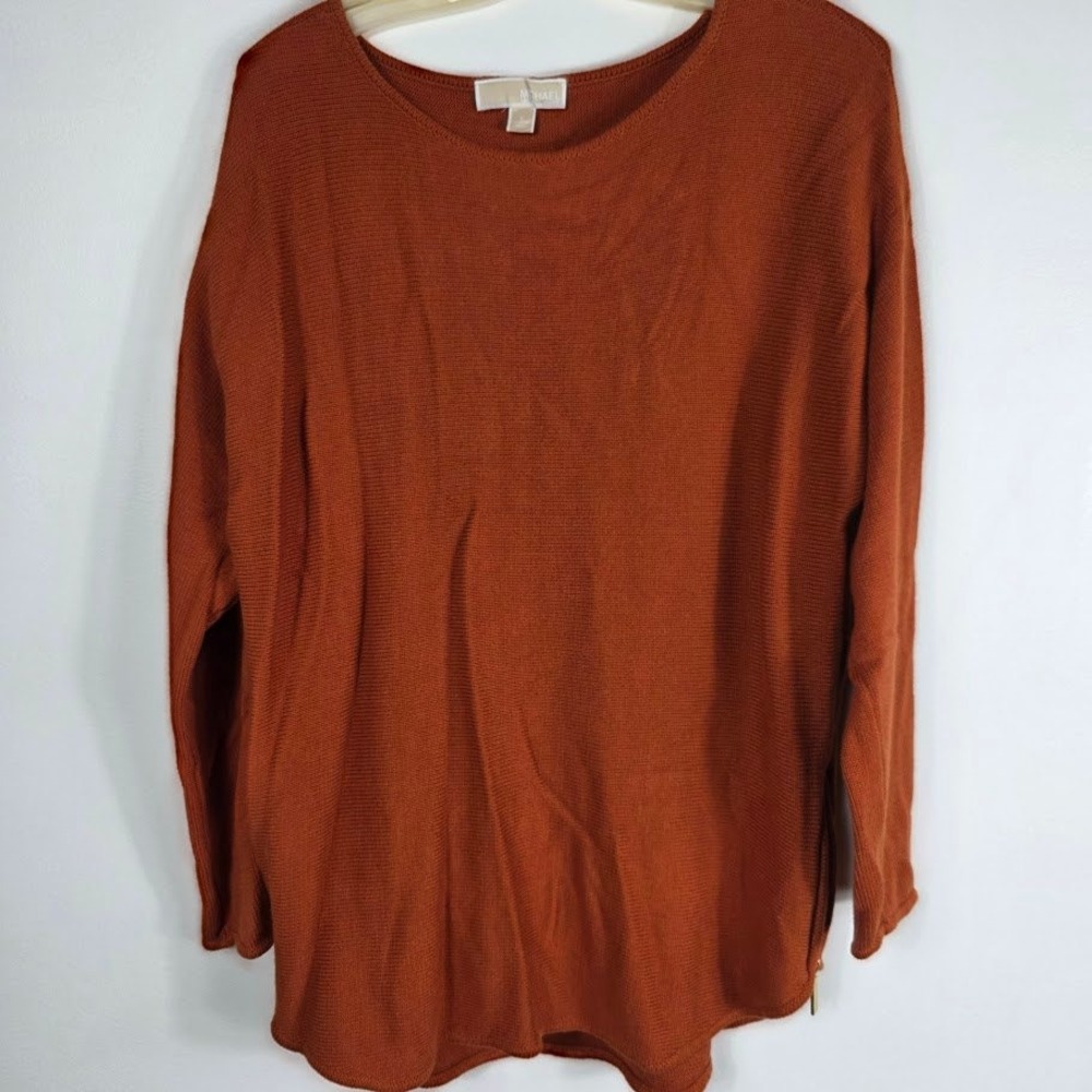 MICHAEL KORS Women Orange Ribbed Knit Long Sleeve Sweater Top Size L